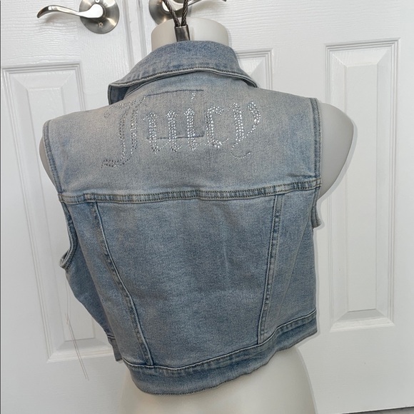 JUICY COUTURE LOGO RHINESTONE CROP DENIM VEST DENIM BLUE SIZE MEDIUM NWT - Picture 4 of 10